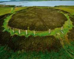 Ring of Brodgar is a circle of stones. It is three meters deep and ten meters wide. The circle has a diameter of 104 meters. It is estimated that abou